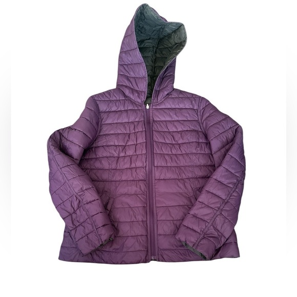 Nautica 2 in 1 purple black XL reversible puffer hooded jacket winter cold‎ - Picture 2 of 8
